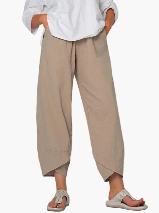 Women's Wide Cropped Trousers with Overlapping Hem – Fashionable, Comfortable & Versatile for Everyday and Leisure Use