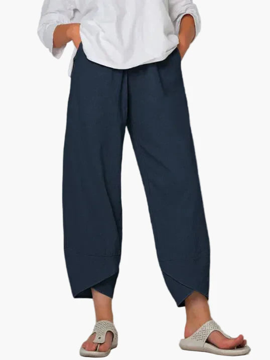Women's Wide Cropped Trousers with Overlapping Hem – Fashionable, Comfortable & Versatile for Everyday and Leisure Use
