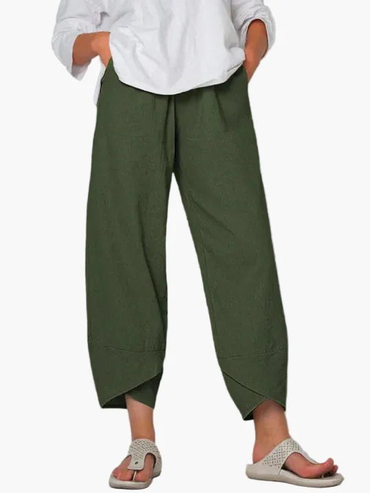 Women's Wide Cropped Trousers with Overlapping Hem – Fashionable, Comfortable & Versatile for Everyday and Leisure Use