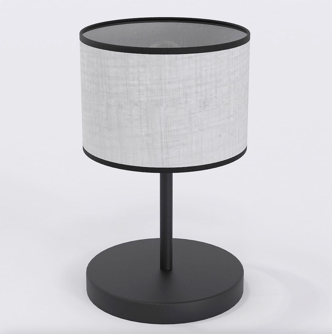 Tafellamp gepoedercoat staal minimalistisch Eco grijs met zwarte accenten, stoffen kap Ø 20 cm, E27