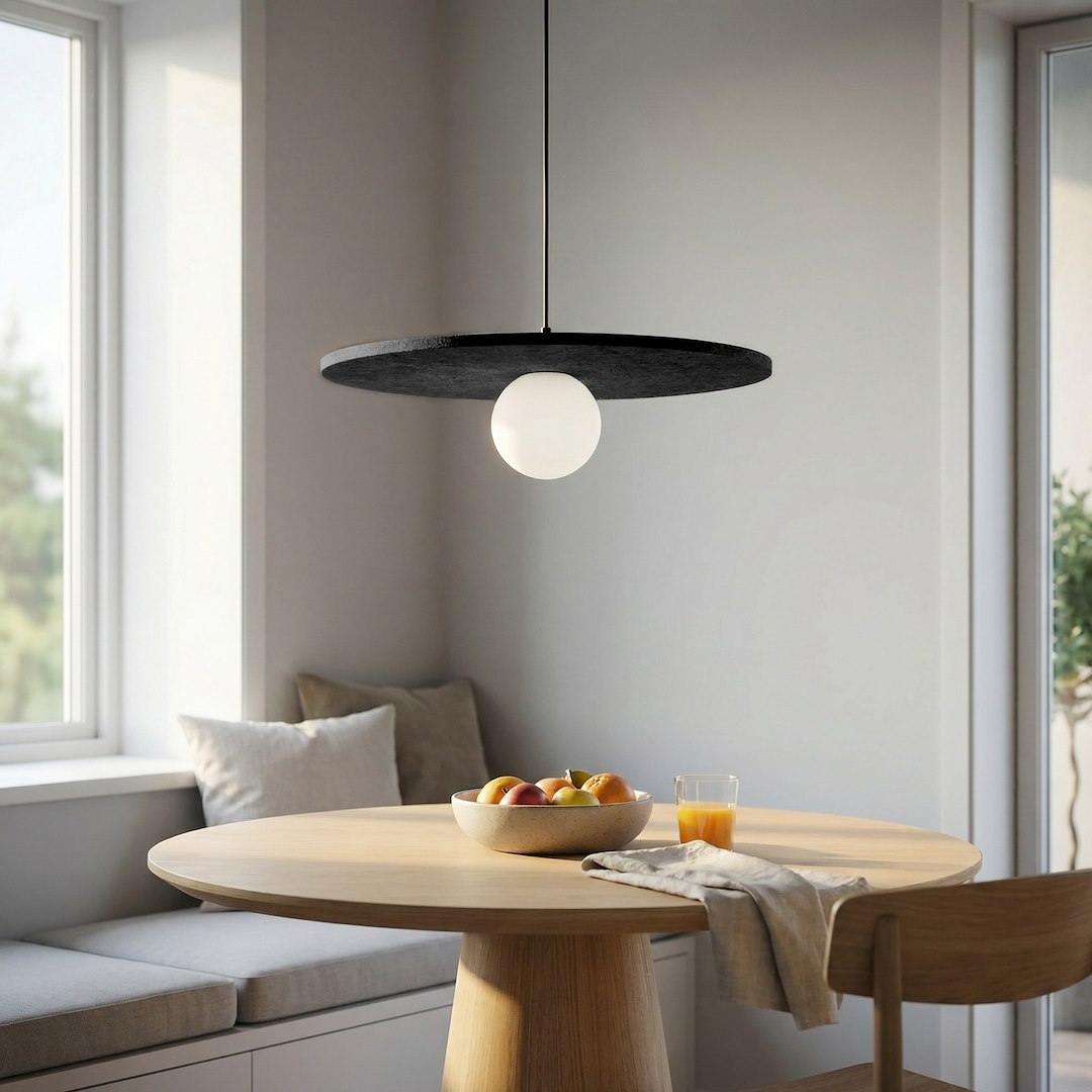 Hanglamp vilt en gepoedercoat staal Calma boho zwart, Ø 40 cm, 1 fitting G9, voor slaapkamer of woonkamer