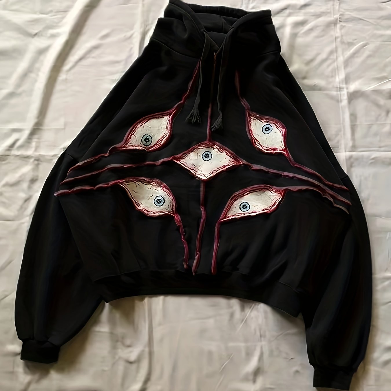 Hoodie with eye motif, relaxed fit, dark gray