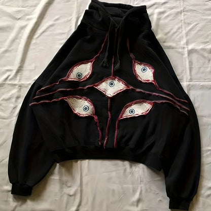 Hoodie with eye motif, relaxed fit, dark gray