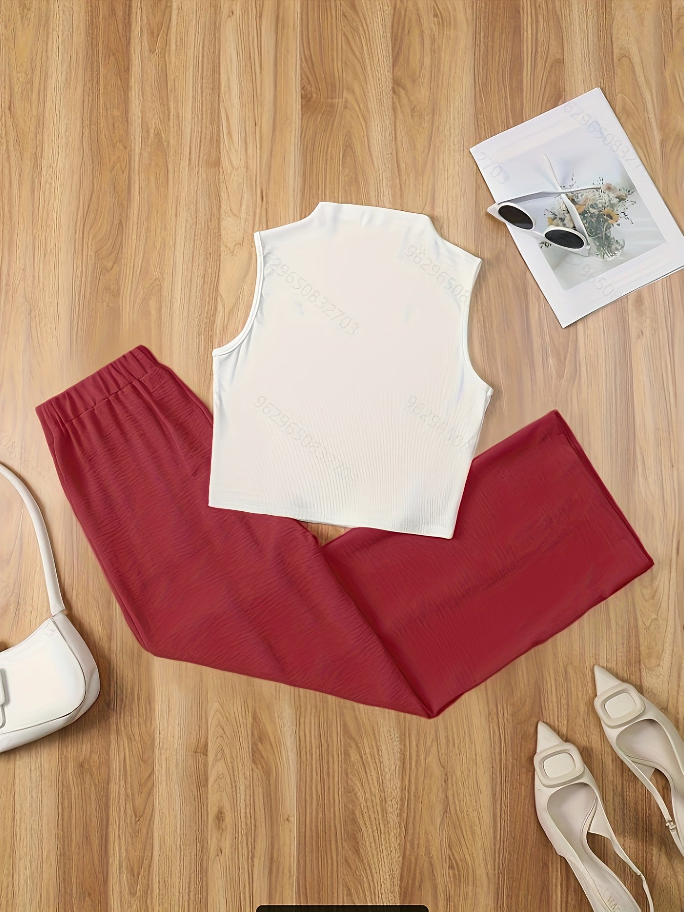 Women's Elegant Set – Sleeveless Top with Stand Collar and Pants, Perfect for Spring & Summer