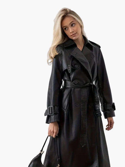 Damen Trenchcoat – Langer Mantel mit Taillengürtel und breitem Revers – Stilvoll für Herbst und Winter