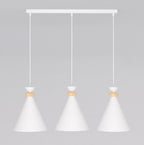 Hanglamp gepoedercoat staal en hout Scandinavisch wit met 3 fittingen E27, 78 cm breed, hoogte verstelbaar