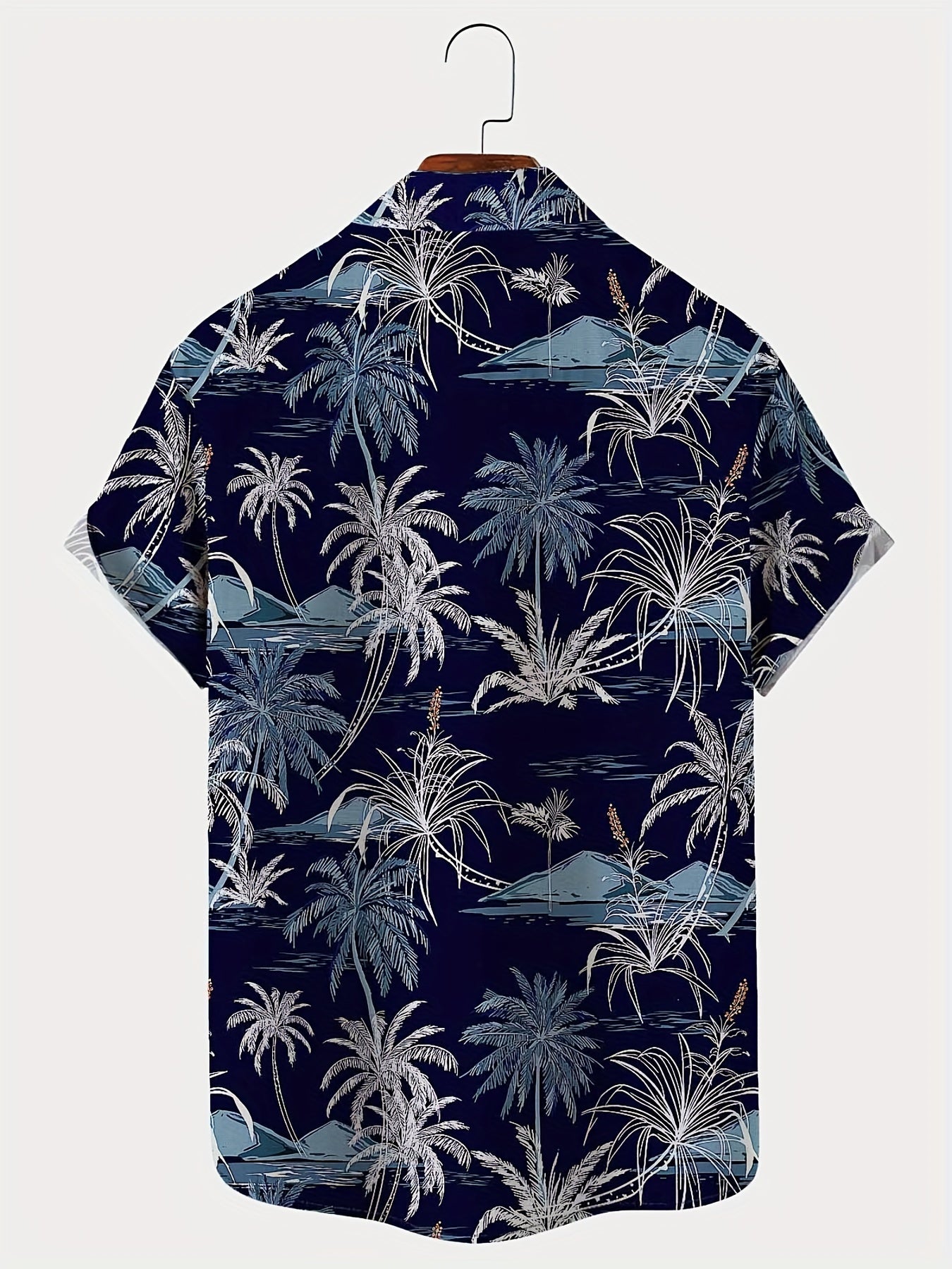 Men's Casual Shirt with Tropical Palm Pattern – Short Sleeve, Summer, Beach, Button-Down