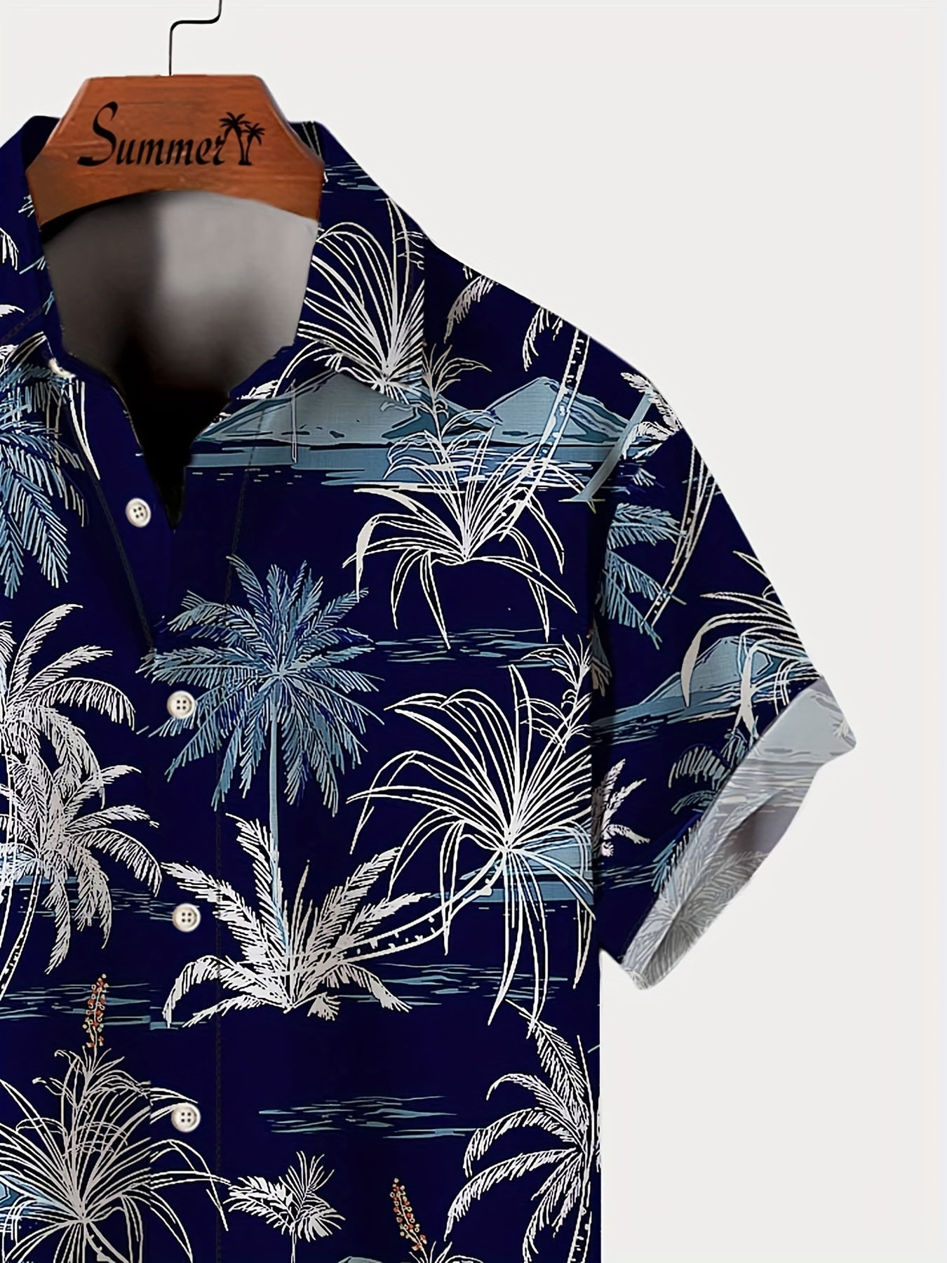 Men's Casual Shirt with Tropical Palm Pattern – Short Sleeve, Summer, Beach, Button-Down