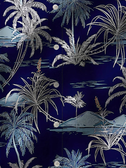 Men's Casual Shirt with Tropical Palm Pattern – Short Sleeve, Summer, Beach, Button-Down
