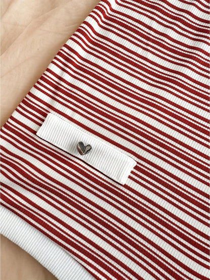 Women's one-piece romper with stripe pattern and button placket – summer fashion for vacation & leisure
