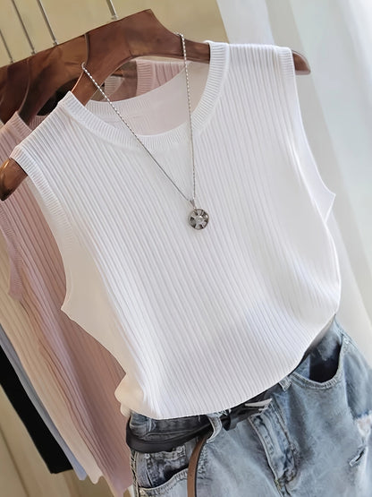 Damen Rippstrick ärmelloses Top – Elegantes Basic für Büro & Freizeit