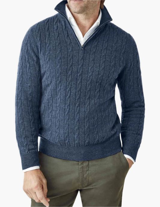 Herren Zopfmuster Pullover mit Reißverschluss – Eleganter Business & Freizeit Strick