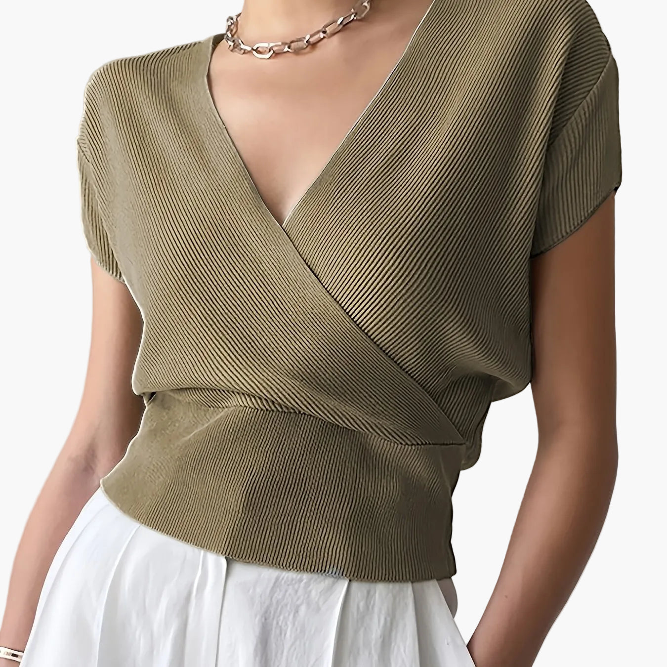 Women's Wrap Shirt with V-Neck – Elegant Casual Top for Everyday and Office Wear