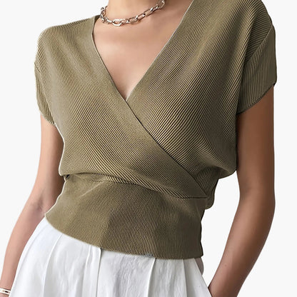 Women's Wrap Shirt with V-Neck – Elegant Casual Top for Everyday and Office Wear