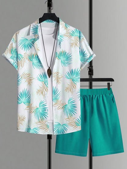 Herren Sommer Strand Set – Tropisches Kurzarmhemd & Shorts – Modisches Freizeit Outfit