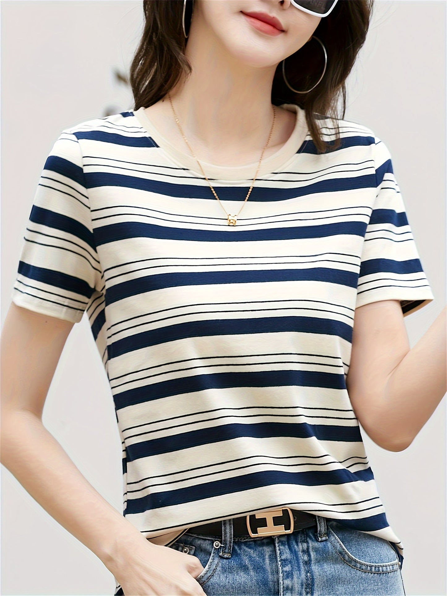 Damen Streifen T-Shirt Kurzarm – Zeitloses Basic für Alltag und Freizeit