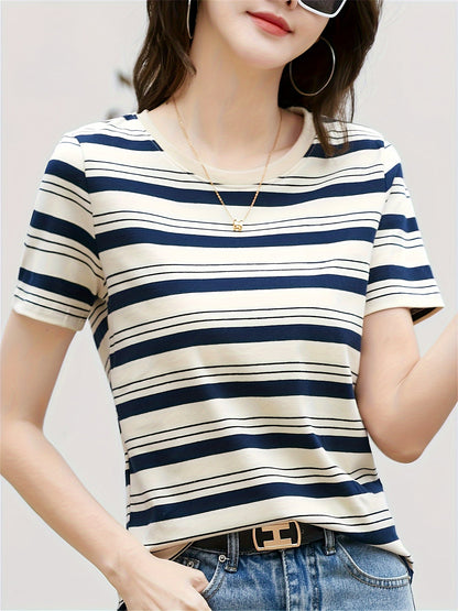 Damen Streifen T-Shirt Kurzarm – Zeitloses Basic für Alltag und Freizeit