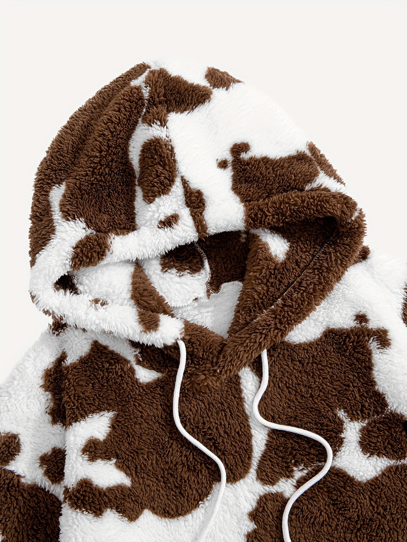 Teddyfleece Hoodie Kuhflecken-Muster mit Kängurutasche und Kapuze