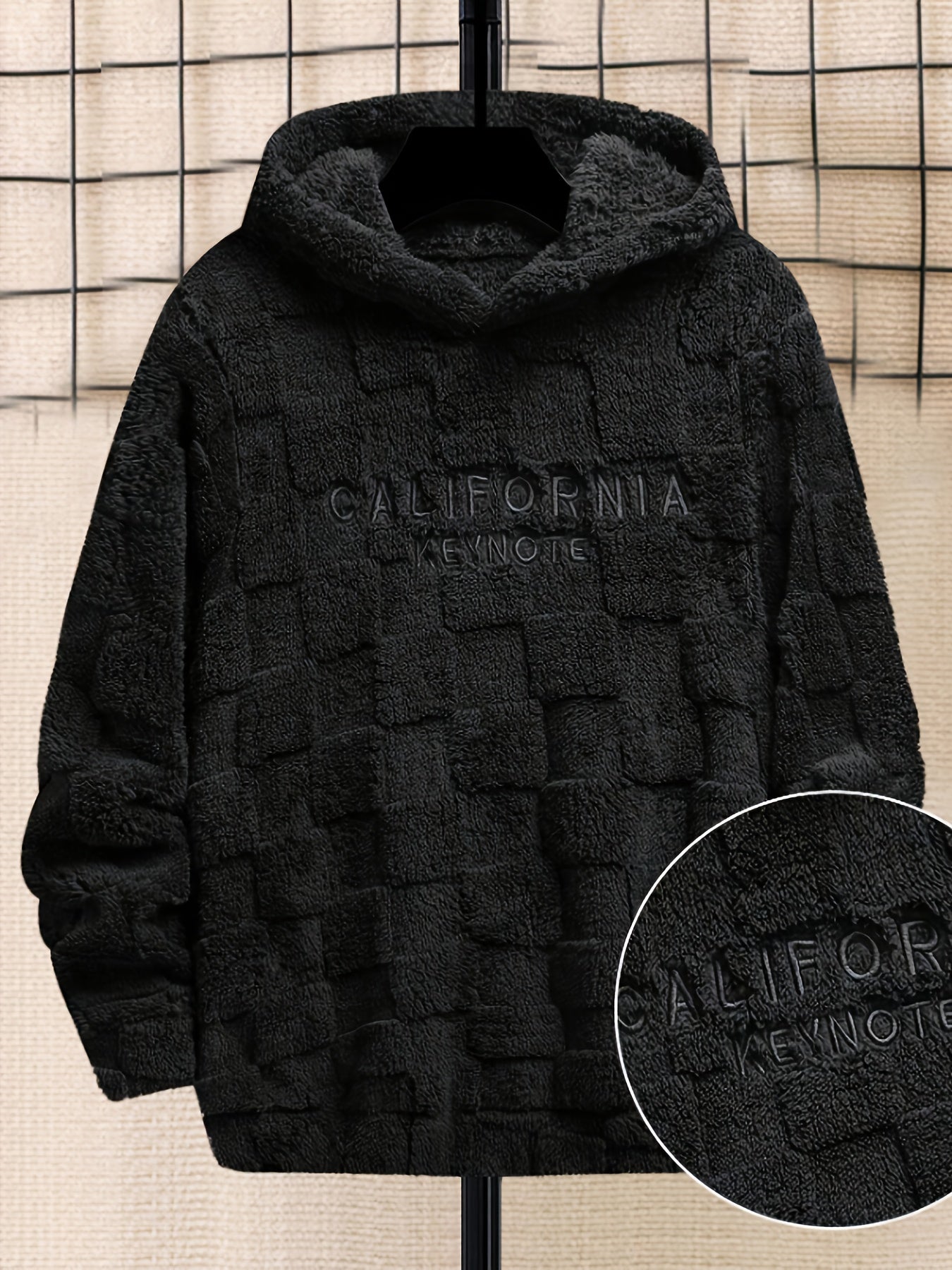 Unisex Flauschiger Hoodie mit Schachbrettmuster und Stickerei