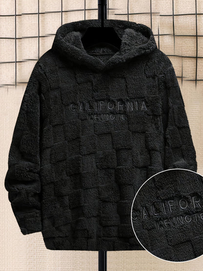 Unisex Flauschiger Hoodie mit Schachbrettmuster und Stickerei