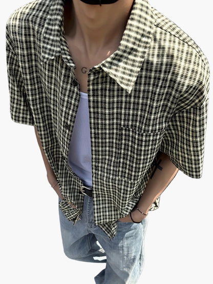 Herren Kurzarm Karo Freizeithemd – Lässiger Oversize Style für Alltag & Streetwear