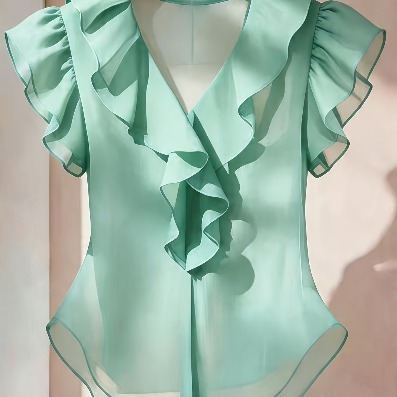 Women's blouse with ruffles and V-neck – Elegant frilled blouse for office and leisure