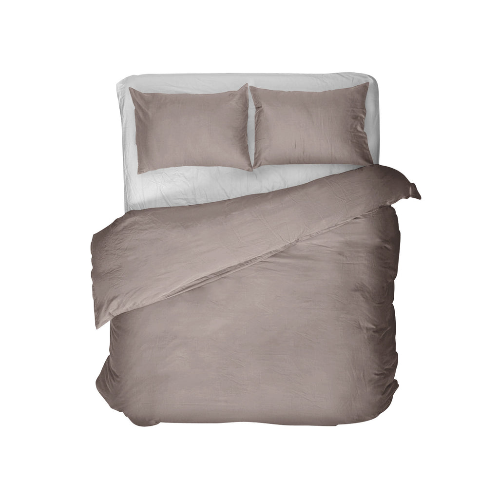 Dekbedovertrek Egyptisch katoen perkal effen taupe 240 x 200/260 cm, met kussenslopen 80 x 80 cm