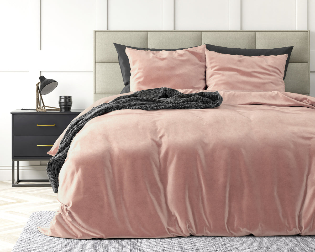 Dekbedovertrek fluweel effen roze 140 x 220 cm, met 1 kussensloop 60 x 70 cm voor de slaapkamer