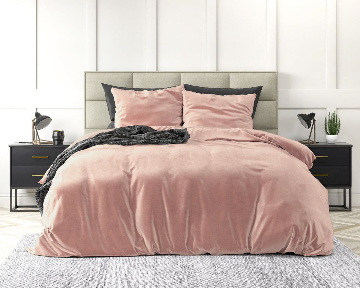Dekbedovertrek velvet effen roze 240 x 220 cm, met 2 kussenslopen 60 x 70 cm voor de slaapkamer