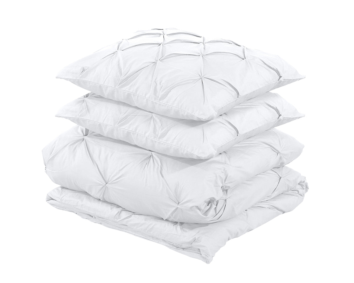 Dekbedovertrek katoen pintuck Salvador wit 240 x 220 cm, met kussenslopen 60 x 70 cm