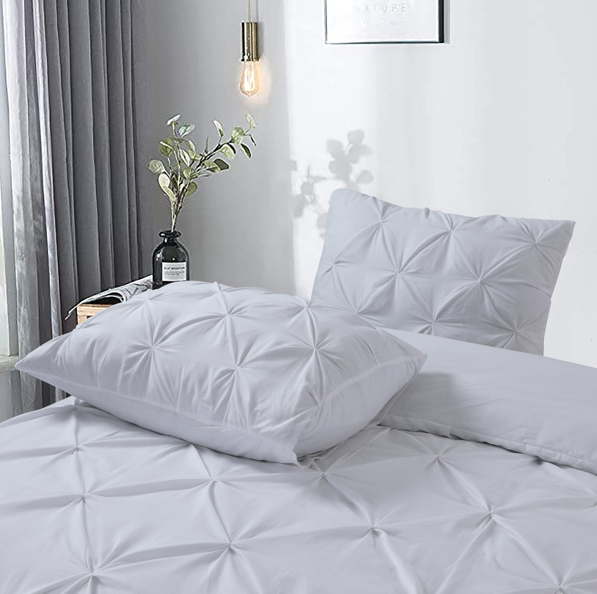 Dekbedovertrek katoen pintuck Salvador wit 240 x 220 cm, met kussenslopen 60 x 70 cm