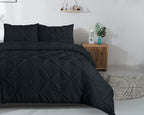 Dekbedovertrek katoen pintuck Salvador zwart 140 x 220 cm, met kussensloop 60 x 70 cm