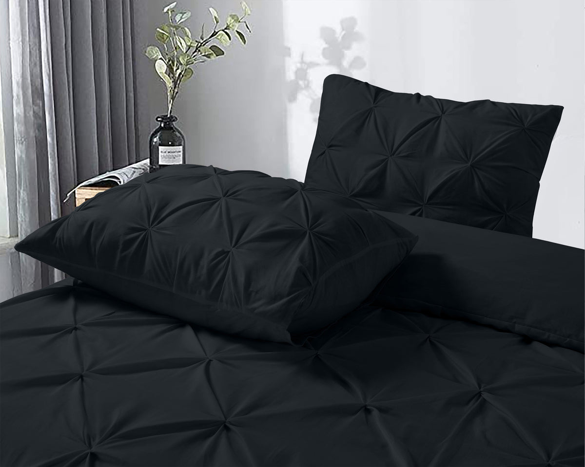 Dekbedovertrek katoen pintuck Salvador zwart 140 x 220 cm, met kussensloop 60 x 70 cm