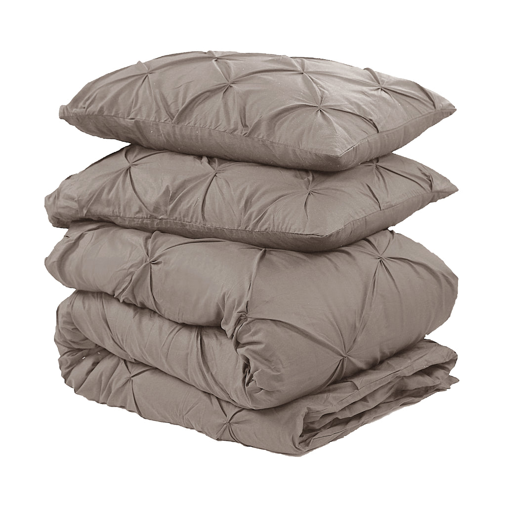Dekbedovertrek katoen pintuck Salvador taupe 200 x 220 cm, met 2 kussenslopen 60 x 70 cm