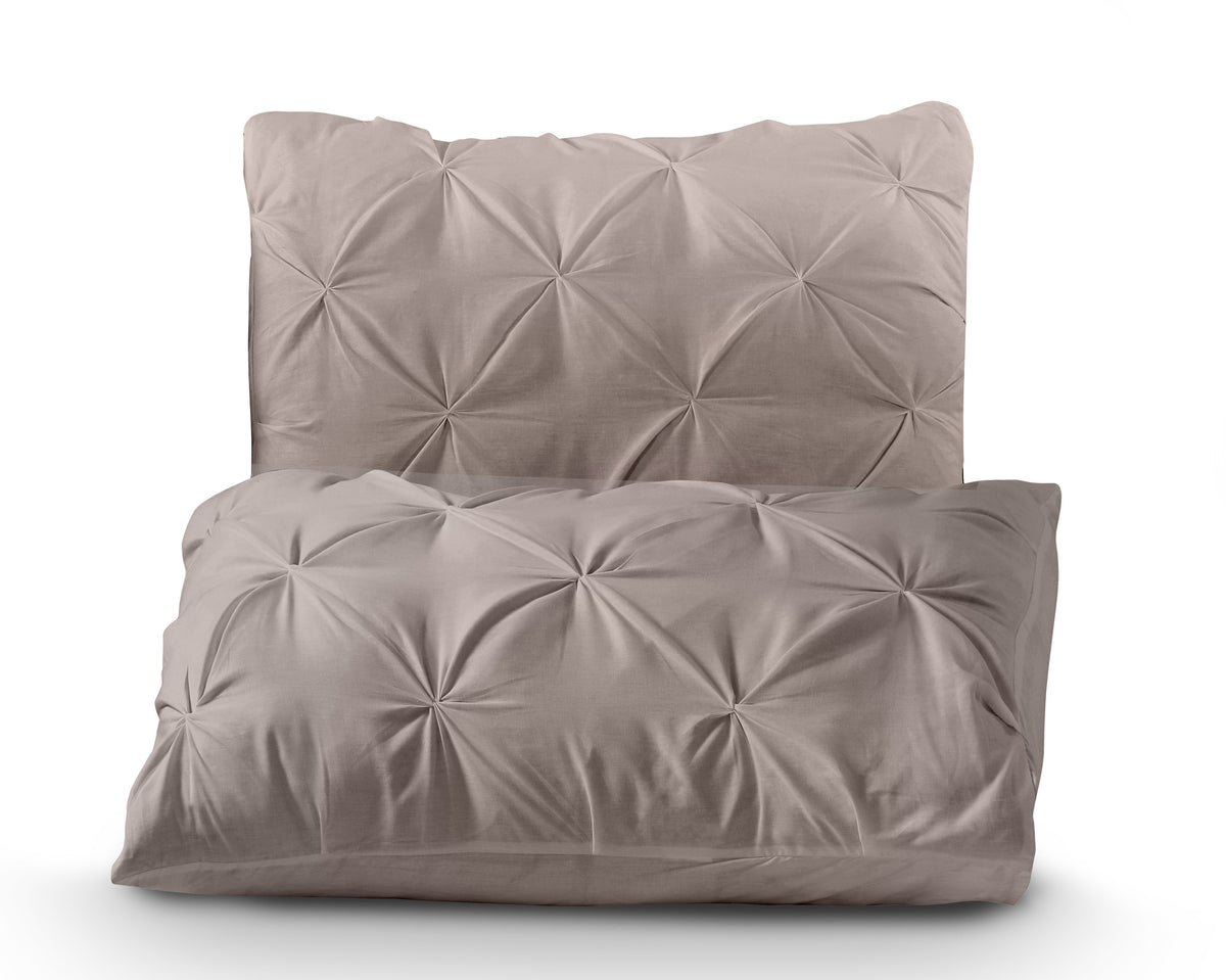 Dekbedovertrek katoen pintuck Salvador taupe 240 x 220 cm, met 2 kussenslopen 60 x 70 cm
