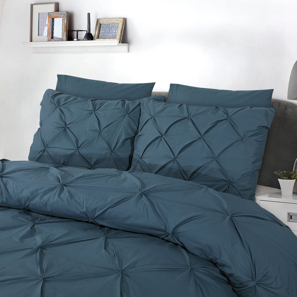 Dekbedovertrek katoen pintuck Salvador blauw 140 x 220 cm, met 1 kussensloop 60 x 70 cm