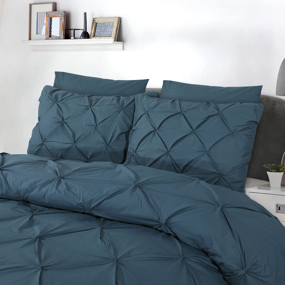 Dekbedovertrek katoen pintuck Salvador blauw 140 x 220 cm, met 1 kussensloop 60 x 70 cm