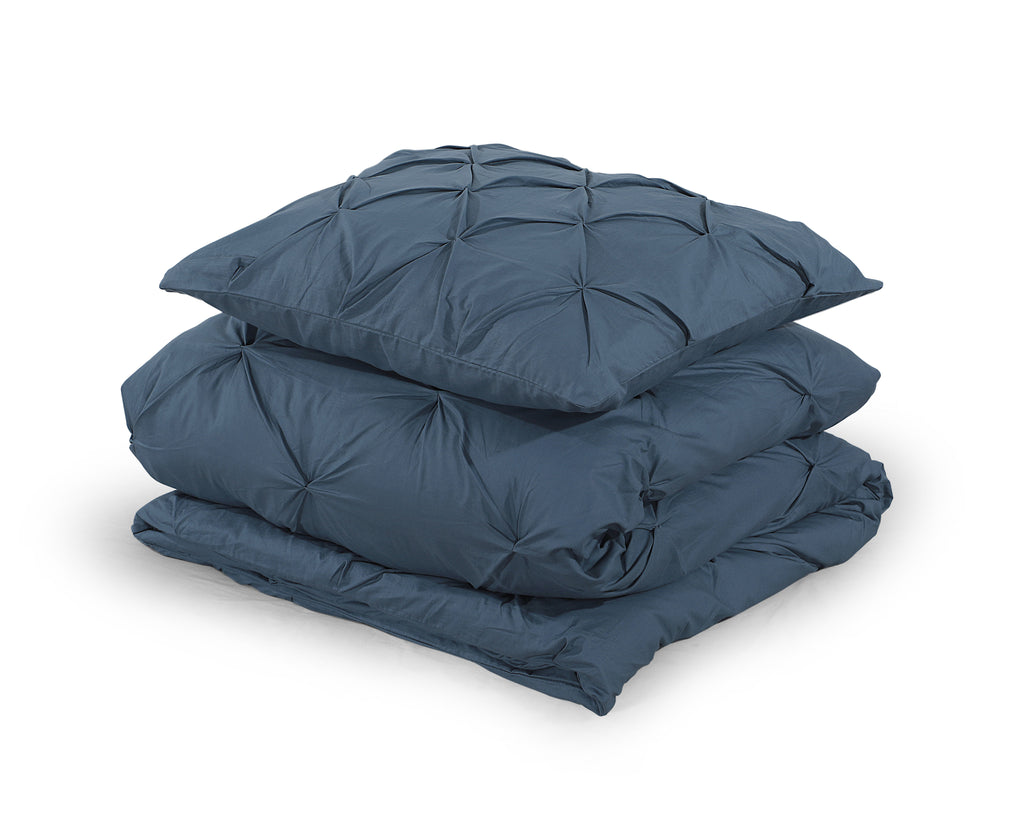 Dekbedovertrek katoen pintuck Salvador blauw 140 x 220 cm, met 1 kussensloop 60 x 70 cm