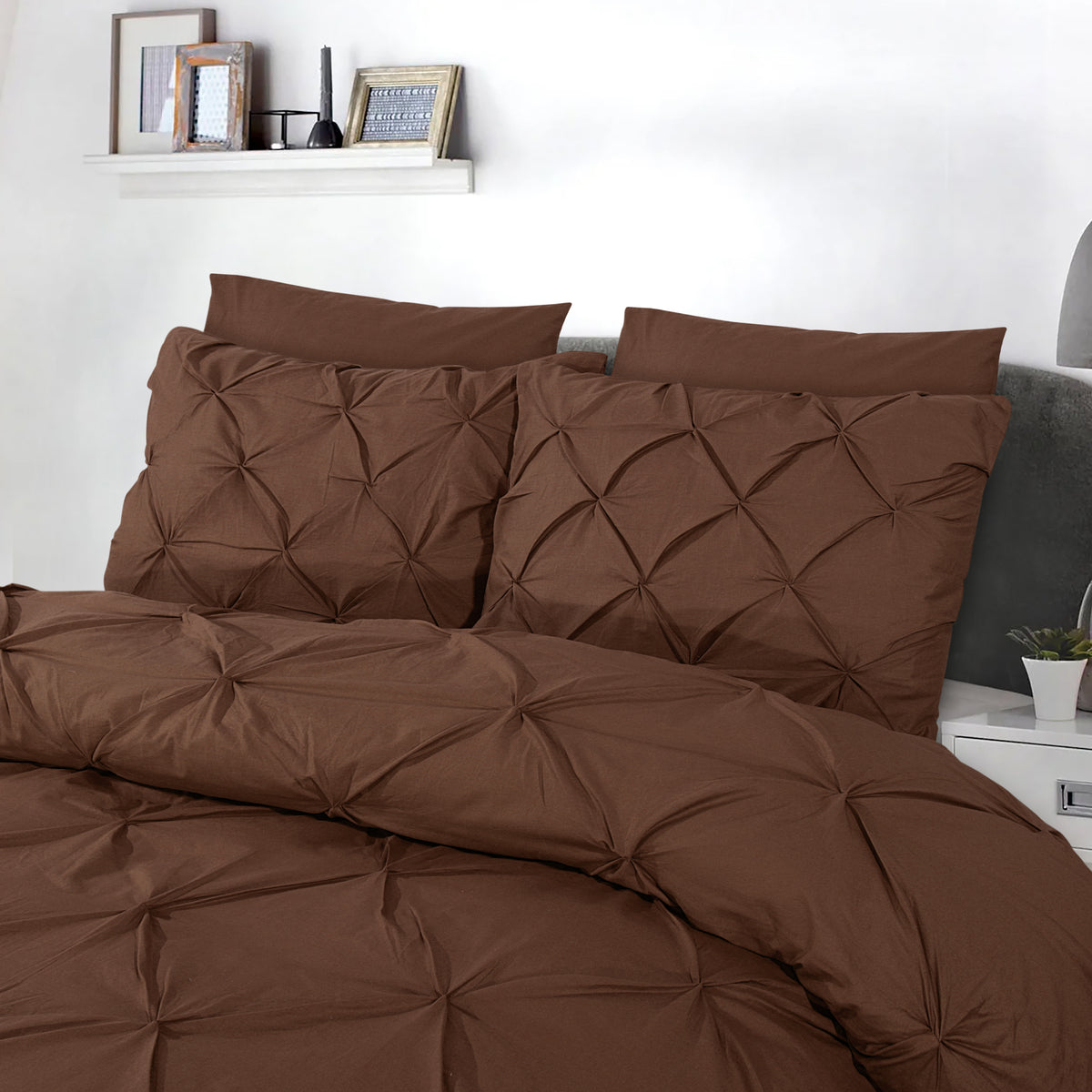 Dekbedovertrek katoen pintuck Salvador bruin 140 x 220 cm, met kussenslopen 60 x 70 cm