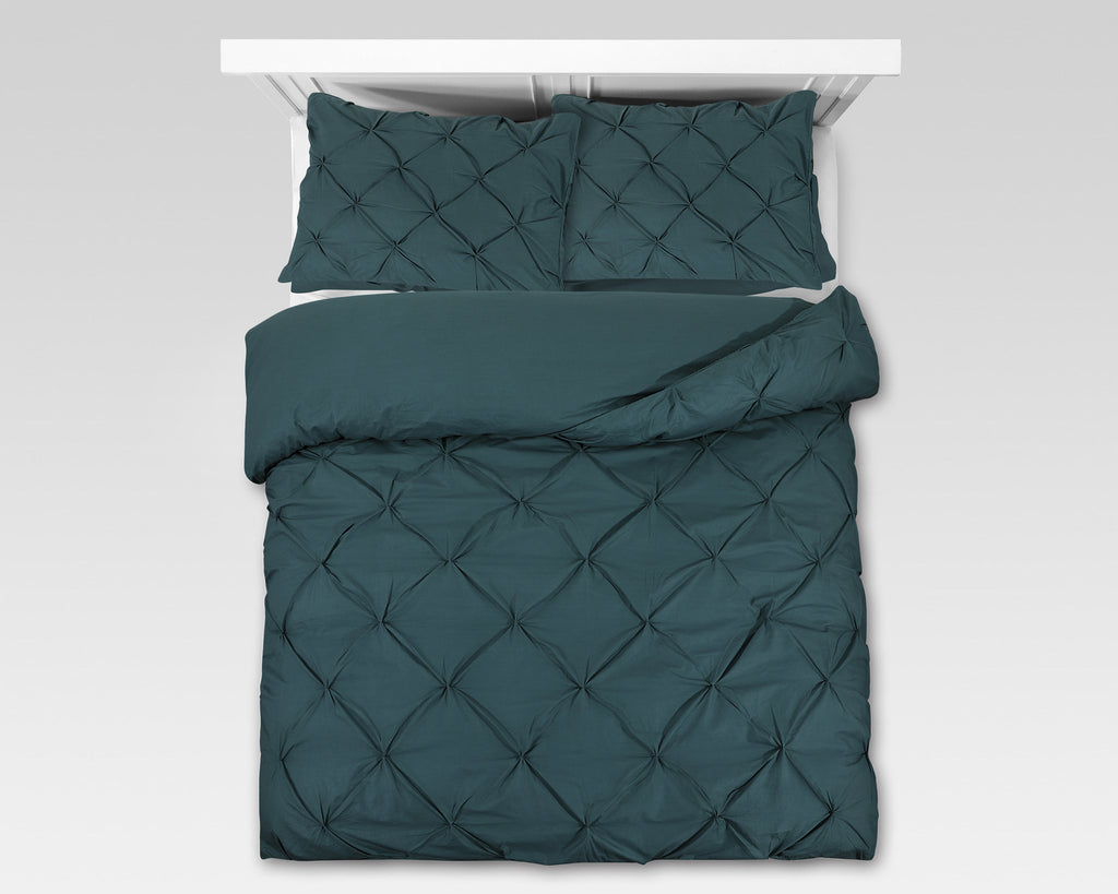 Dekbedovertrek katoen ranforce pintuck donkergroen 140 x 220 cm, met 1 kussensloop 60 x 70 cm