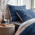 Dekbedovertrek micropercal omkeerbaar marineblauw/wit 140 x 220 cm, met kussensloop 60 x 70 cm