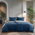 Dekbedovertrek micropercal dubbelzijdig marineblauw/wit 240 x 220 cm, met kussenslopen 60 x 70 cm