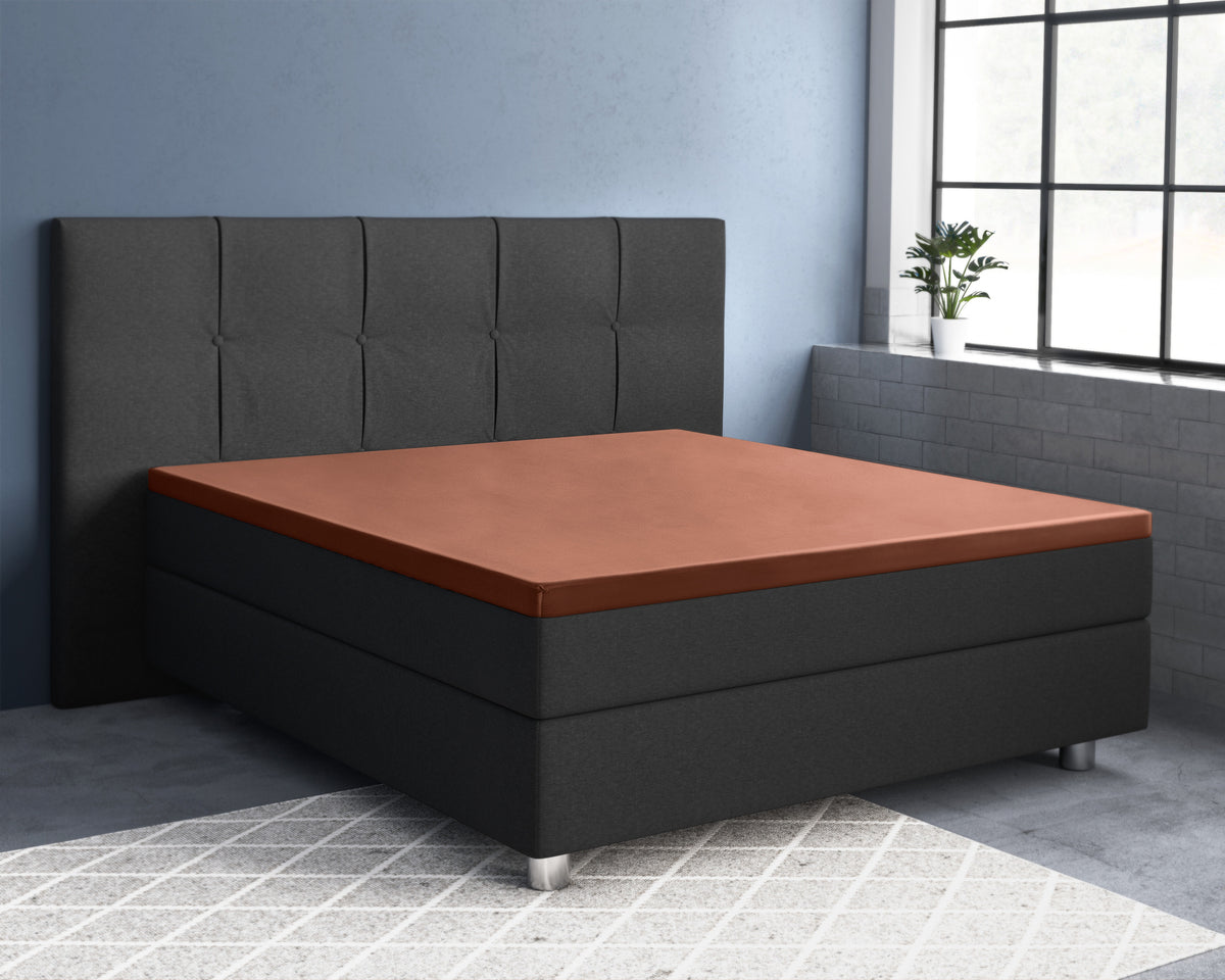Topper hoeslaken katoensatijn bruin 180 x 200 cm, hoekhoogte 15 cm, T210, voor oplegmatrassen tot 12 cm