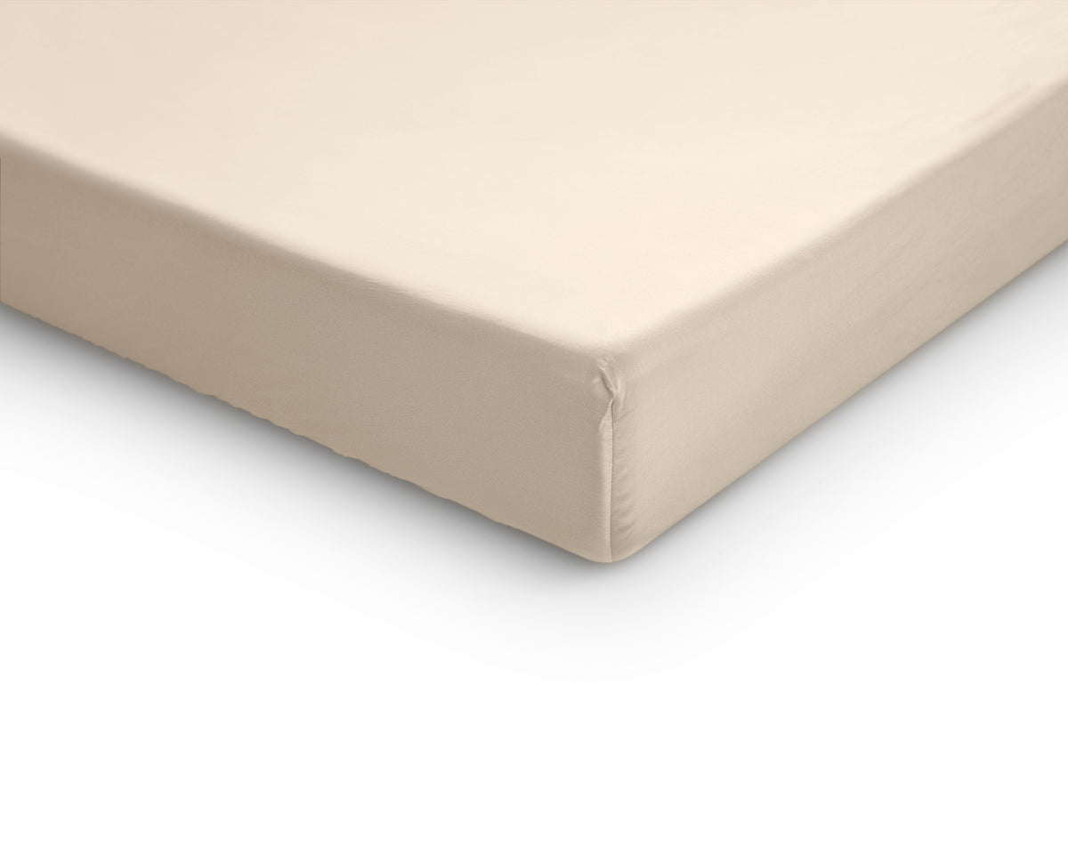 Hoeslaken katoensatijn T210 zand 180 x 200 cm voor topper, hoekhoogte 15 cm