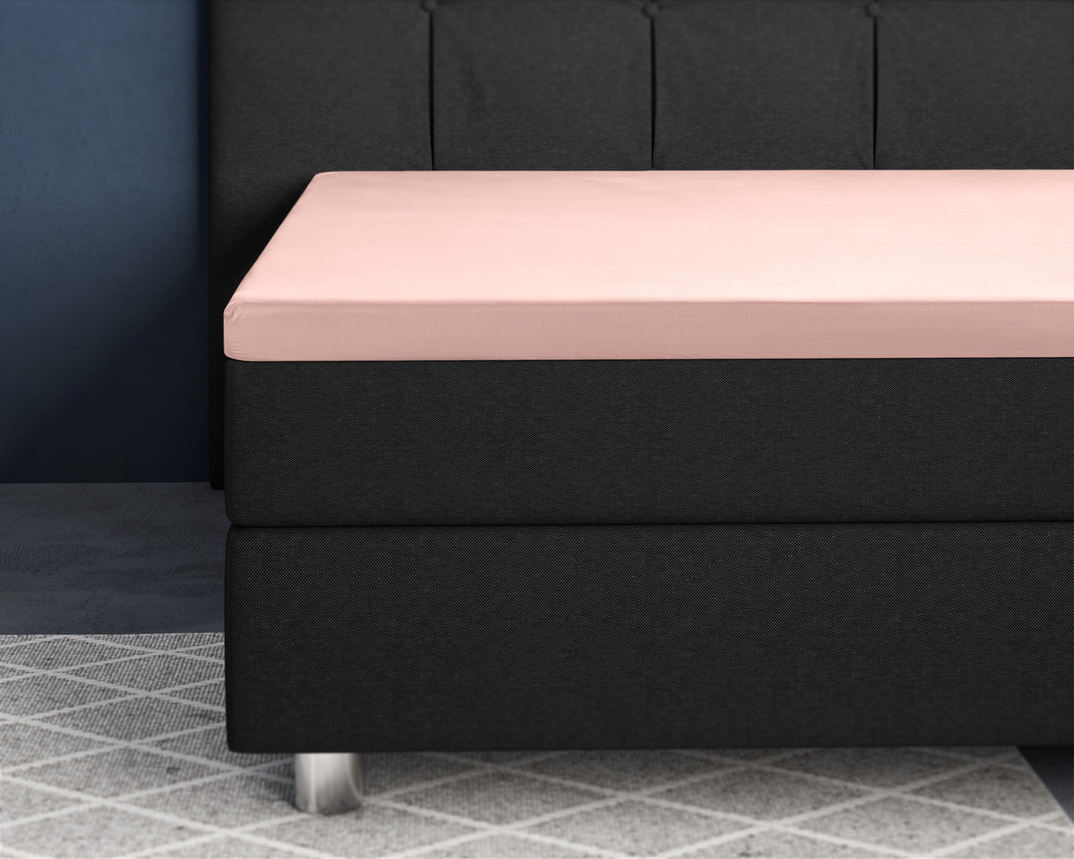 Hoeslaken topper katoensatijn T210 roze 180 x 200 cm, voor oplegmatrassen tot 12 cm