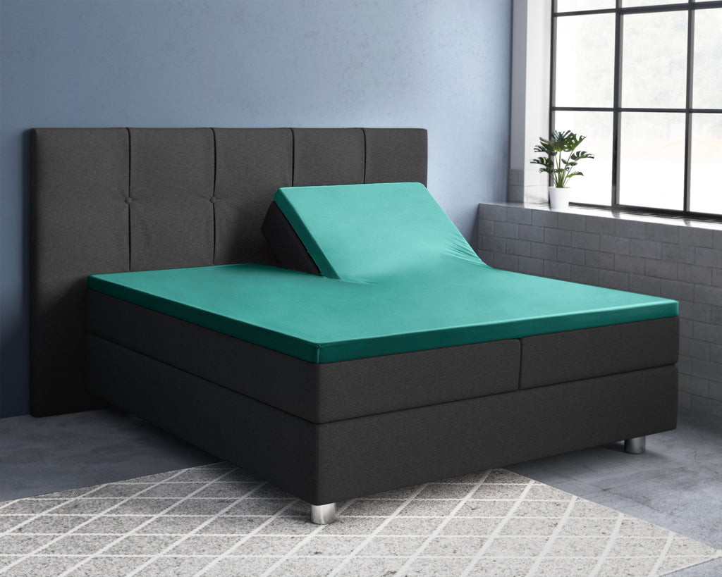 Splittopper hoeslaken katoensatijn donkergroen 180 x 200 cm, hoekhoogte 15 cm, voor split-oplegmatras