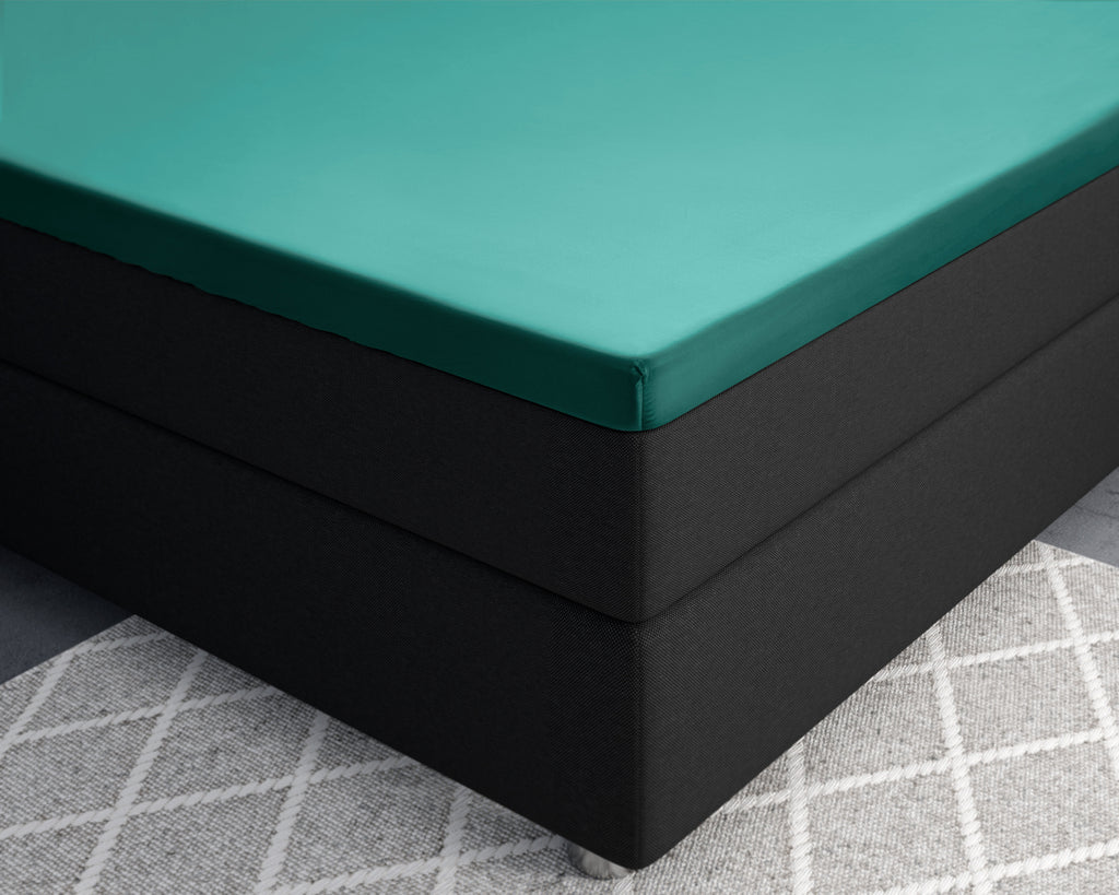Splittopper hoeslaken katoensatijn donkergroen 180 x 200 cm, hoekhoogte 15 cm, voor split-oplegmatras
