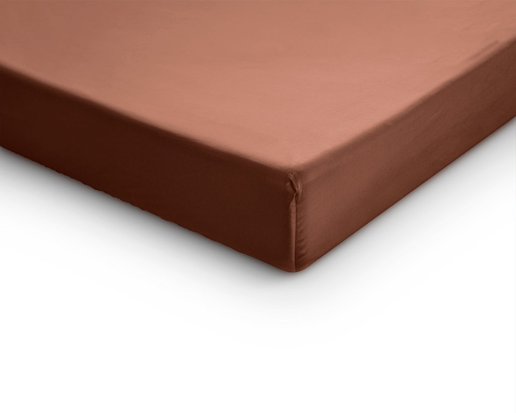 Splittopper hoeslaken katoensatijn bruin 160 x 200 cm, voor split-oplegmatrassen tot 12 cm