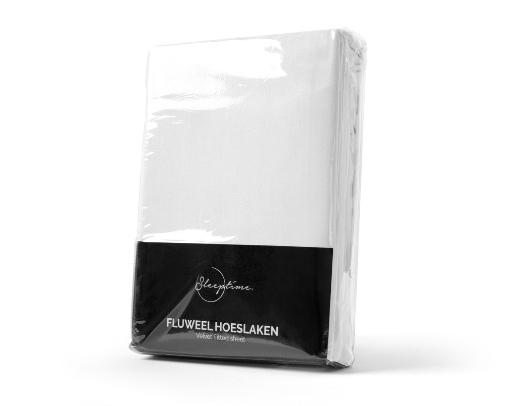 Hoeslaken fluweel polyester wit 160 x 200 cm, hoekhoogte 30 cm, voor tweepersoonsbed