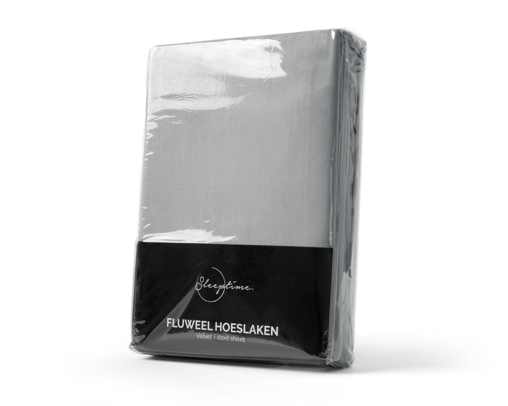Hoeslaken fluweel polyester grijs 180 x 200 cm, hoekhoogte 30 cm, voor de slaapkamer